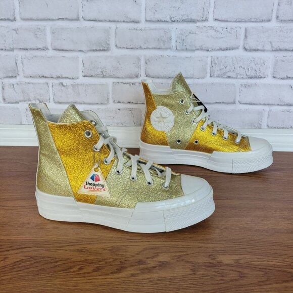 ⭐Converse Chuck 70 Plus Glitter Hi Size 6 Men's Shoes Sneakers Gold A08176C⭐ - Picture 2 of 10